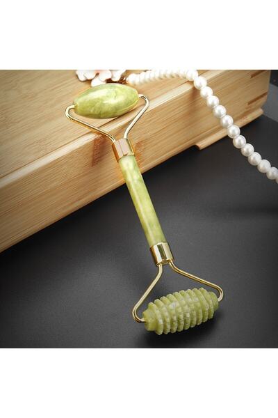 Yeşim Taşı Tırtıklı Roller Doğal Taş Face Roller Masaj Aleti Jade Roller