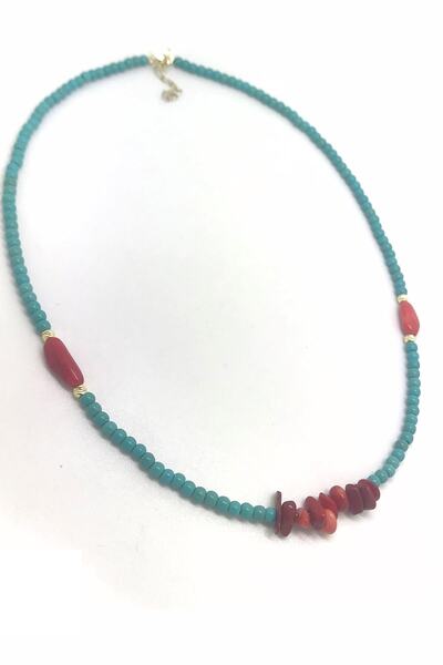 Erer Gümüş Kadın Gümüş Toplu Mercan Firuze Taşlı Bayan Kolye Gl87e96