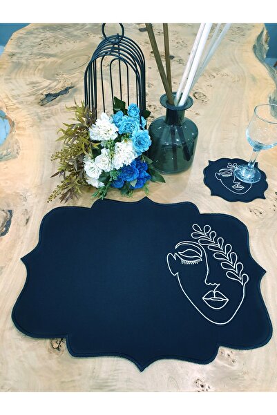 Tanem Home Набір сервірувальних приборів з вишивкою з 100% льону, підставка п...