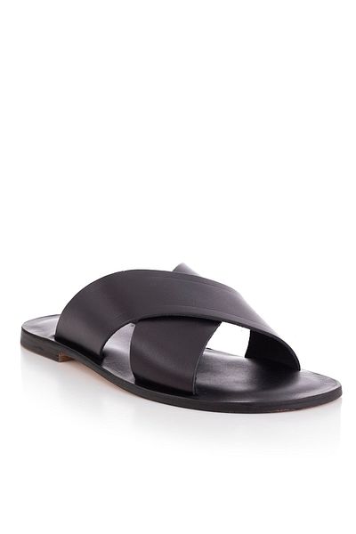 DaphneSandals Handmade Genuine Leather Black Men's Slippers - Leather Sole - 1007