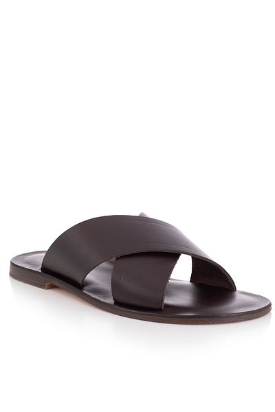 DaphneSandals Handmade Genuine Leather Brown Men's Slippers - Leather Sole - 1007