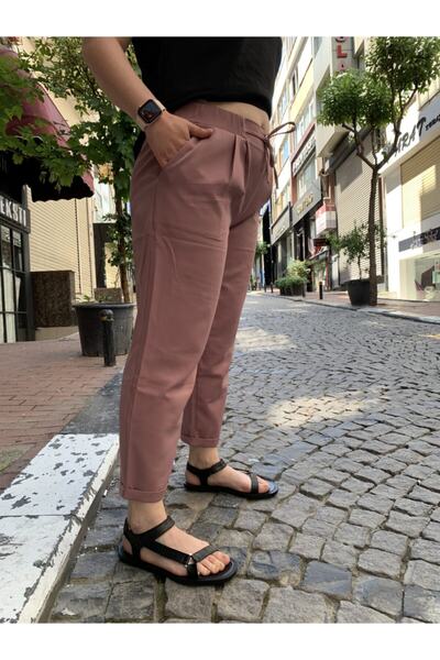 ALYA BUTİK Beli Lastikli Kıvrık Paça Pantolon
