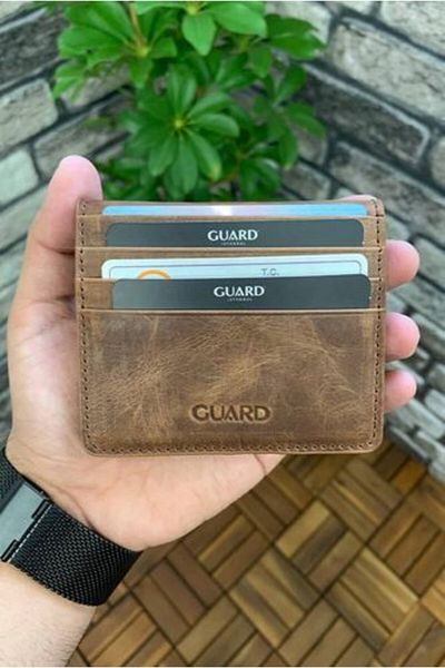 GUARD Tan Colored Leather Card Holder - Crazy Design