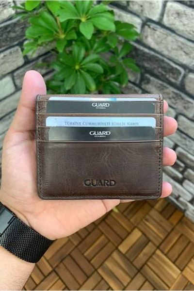 GUARD Leather Card Holder - Antique Brown, Patch Design