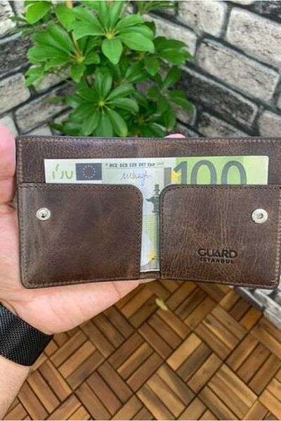 GUARD Leather Card Holder - Antique Brown, Patch Design