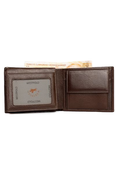 Westpolo Genuine Leather Sports Model Men's Wallet Brown