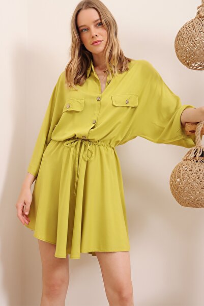 Trend Alaçatı Stili Kleid - Gelb - Blusenkleid