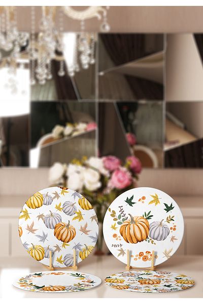 Realhomes 4-Piece Pumpkin Motif Placemat & Plate