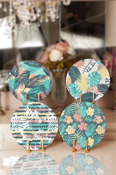 Realhomes 4-Piece Colorful Leaf Designed Placemat & Supla