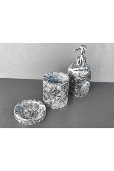 Polen Stone Set de baie din 3 piese din marmură alb-negru