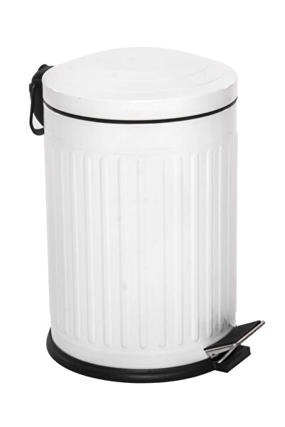 KOZART Vintage Beyaz Çöp Kovası Çöp Kutusu Çizgili Model 12 Litre
