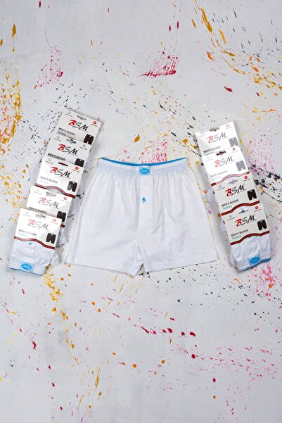 BSM 9 Πακέτο Λευκό 100% βαμβακερό μπόξερ με κουμπιά