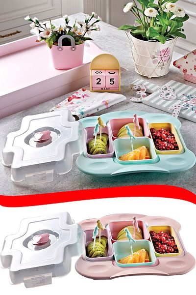 Kazanabil 4 Compartment Plastic Breakfast Set with Tray Assortment