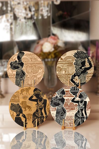 Realhomes 4-Piece Ethnic African Women Designed Placemat & Supla