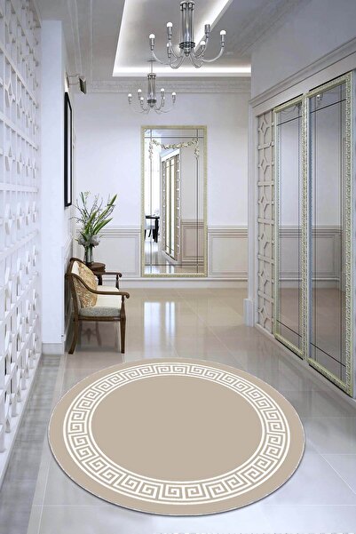 NeluxHome Kaymaz Tabanlı Makinede Yıkanabilir Versace Desen Modern Yuvarlak H...