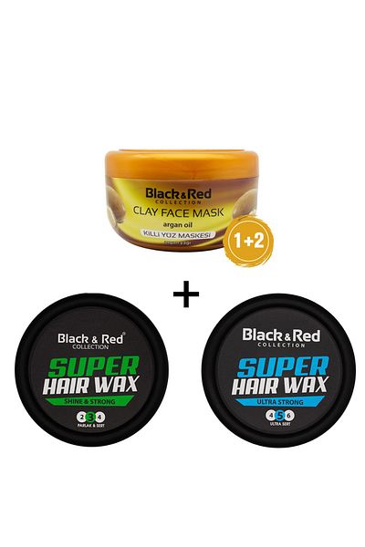 Black Red Clay Face Mask Argan 400 Gr+ 2 Pieces 150 MlWax