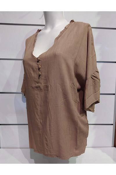 BEBE PLUS Women's Half Button Linen Blouse