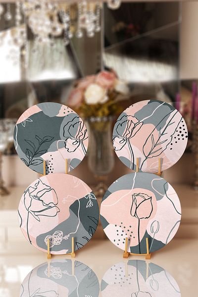 Realhomes 4-Piece Onedraw Rose Drawing Placemat & Supla