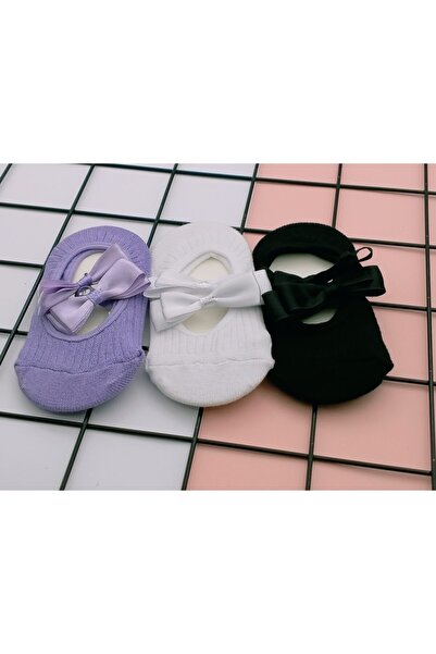 BUKAWEAR Kız Bebek Renkli Babet Çorap 3 lü Kız Bebek Çocuk Babet Çorap Fiyonk...