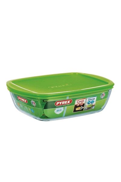 Pyrex طبق طهي وتخزين مستطيل مع غطاء سعة 2.5 لتر