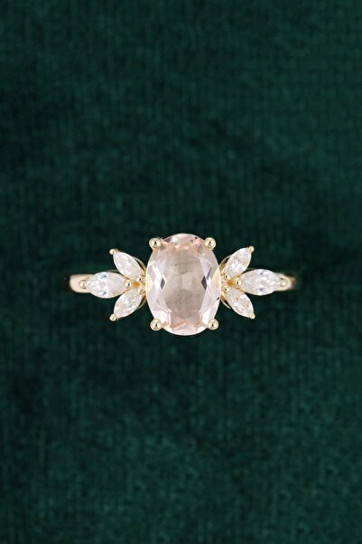 Sahira Jewelry Kanat Motifli Yavruağzı Taşlı 14 K Rose Altın Kaplama Ayarlana...