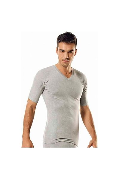 Tutku 0107 Men's Ribbed V-Neck Gray Undershirt 6-Pack