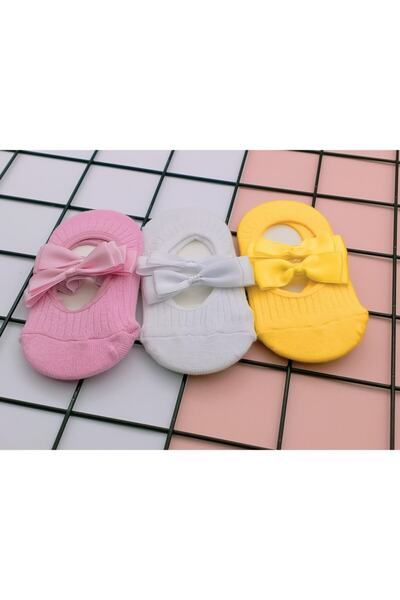 BUKAWEAR Kız Bebek Renkli Babet Çorap 3 Lü Kız Bebek Çocuk Babet Çorap Fiyonklu