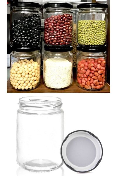 Milea Canned Jar Storage Container with Black Lid 660 Cc 10 Pieces