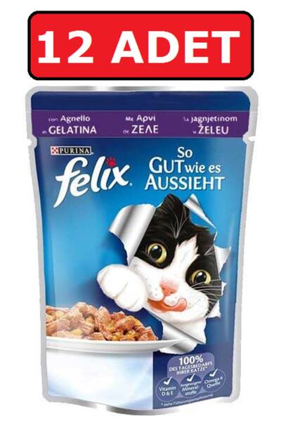 FELIX Kuzu Etli Yaş Kedi Mama X 12 Adet Islak Mama Pouch