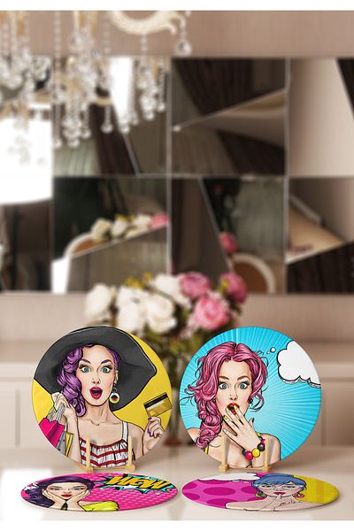 Realhomes 4-Piece Pop-art Fashion Girl Designed Placemat & Supla