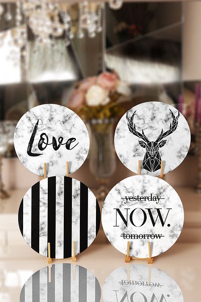 Realhomes 4-Piece Marble Floor Designed Digital Printed Placemat & Plate