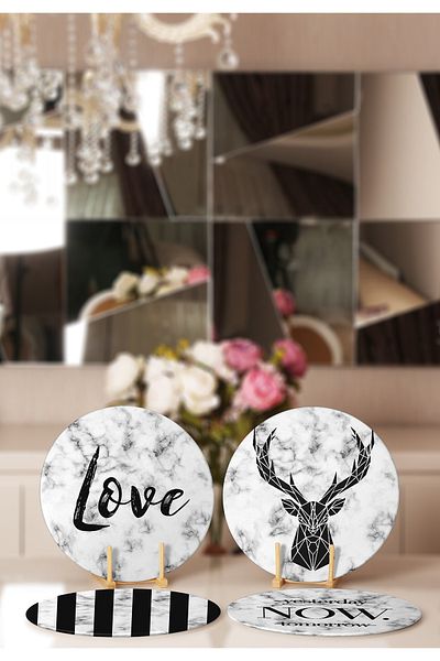 Realhomes 4-Piece Marble Floor Designed Digital Printed Placemat & Plate
