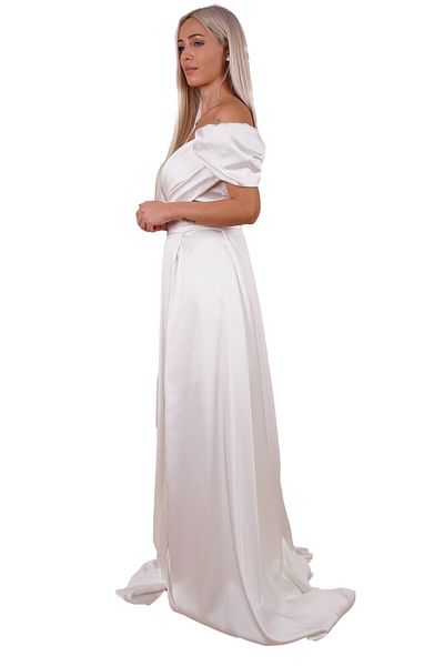 SpringStore Rochie de seara din satin cu fanta ecru