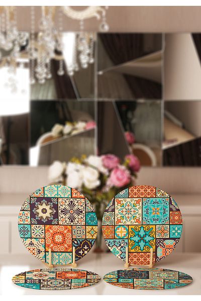 Realhomes 4-Piece Ethnic Checkered Mandala Designed Placemat & Supla