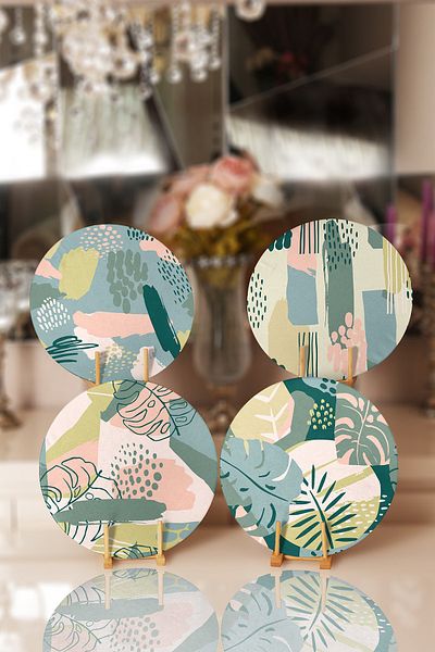 Realhomes 4-Piece Soft Colored Leaf Motif Placemat & Supla