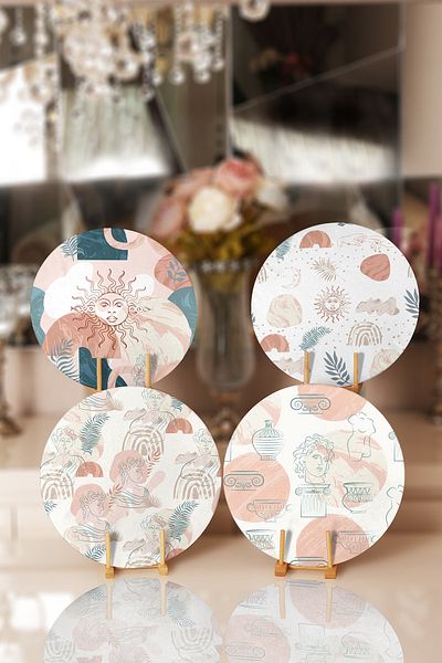 Realhomes 4-Piece Special Design Charger & Placemat with Ethnic Figures