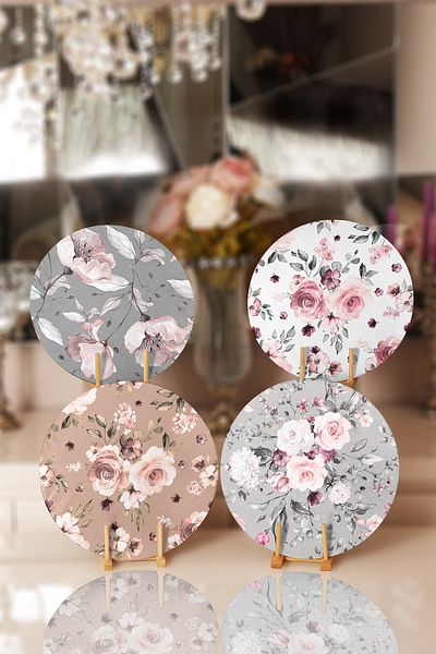 Realhomes 4-Piece Colorful Floor Rose Motif Placemat & Supla