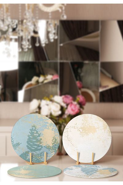 Realhomes 4-Piece Colorful Floored Gold Detailed Marble Patterned Modern Placemat & Plate