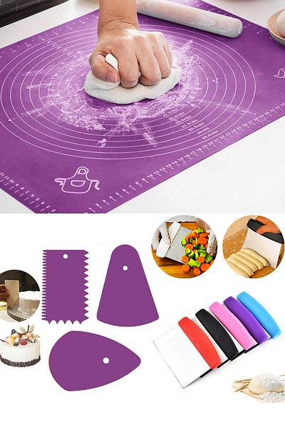 Sekiz8 Large Silicone Dough Rolling Mat 65x45cm & Dough Spatula & 3-Piece Cake Decoration Set
