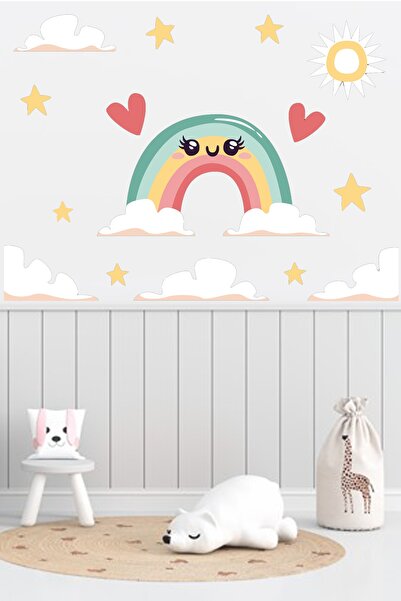 denfaş reklam için her şey Rainbow Heart and Stars Kids Room Sticker 70X70 cm