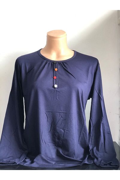 sevdalı Γυναικεία μπλούζα Navy Blue Plus Size Mother Combed Cotton Μπλούζα