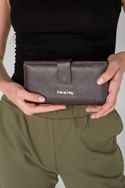 TRİKİTA Kadın Koyu Kahve Hakiki Deri El Cüzdanı