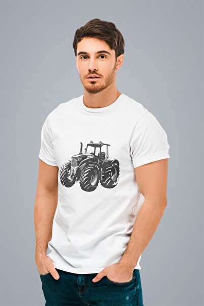 ErTaPassage Tractor alb negru cu imprimeu bărbați tricou - T2915714
