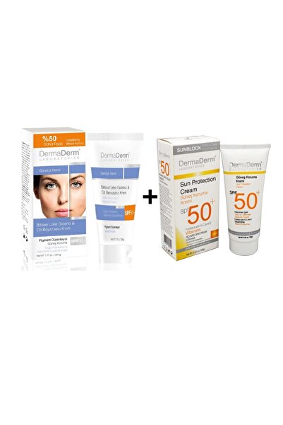 DermaDerm Spf 50+ Güneş Koruma Kremi + Bitkisel Leke Giderici&cilt Beyazlatıcı Krem Gündüz Kremi