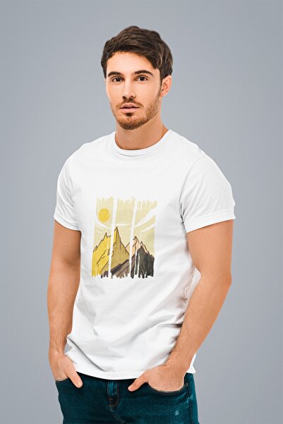 ErTaPassage White Mountain and Sun Printed Men's T-shirt - T9385821