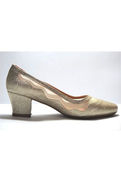 Beety By23.8637 Pantofi de damă cu toc gros transparent aurii