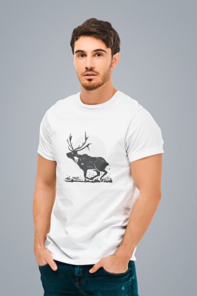 ErTaPassage White Mountain Deer Printed Men's T-shirt - T7814870