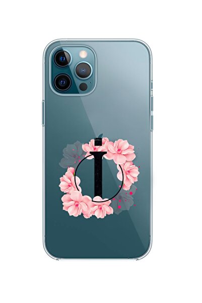 mooodcase Iphone 12 Pro Pembe Çiçek Desen I Harfli Premium Şeffaf Telefon Kılıfı