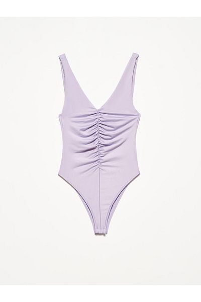 Dilvin 3721 Ruffle Detailed Bodysuit Lilac