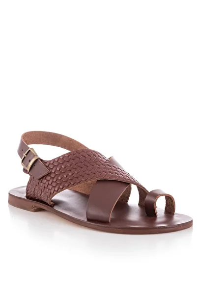 DaphneSandals Handmade Genuine Leather Red Brown Men's Sandals - Ek1031